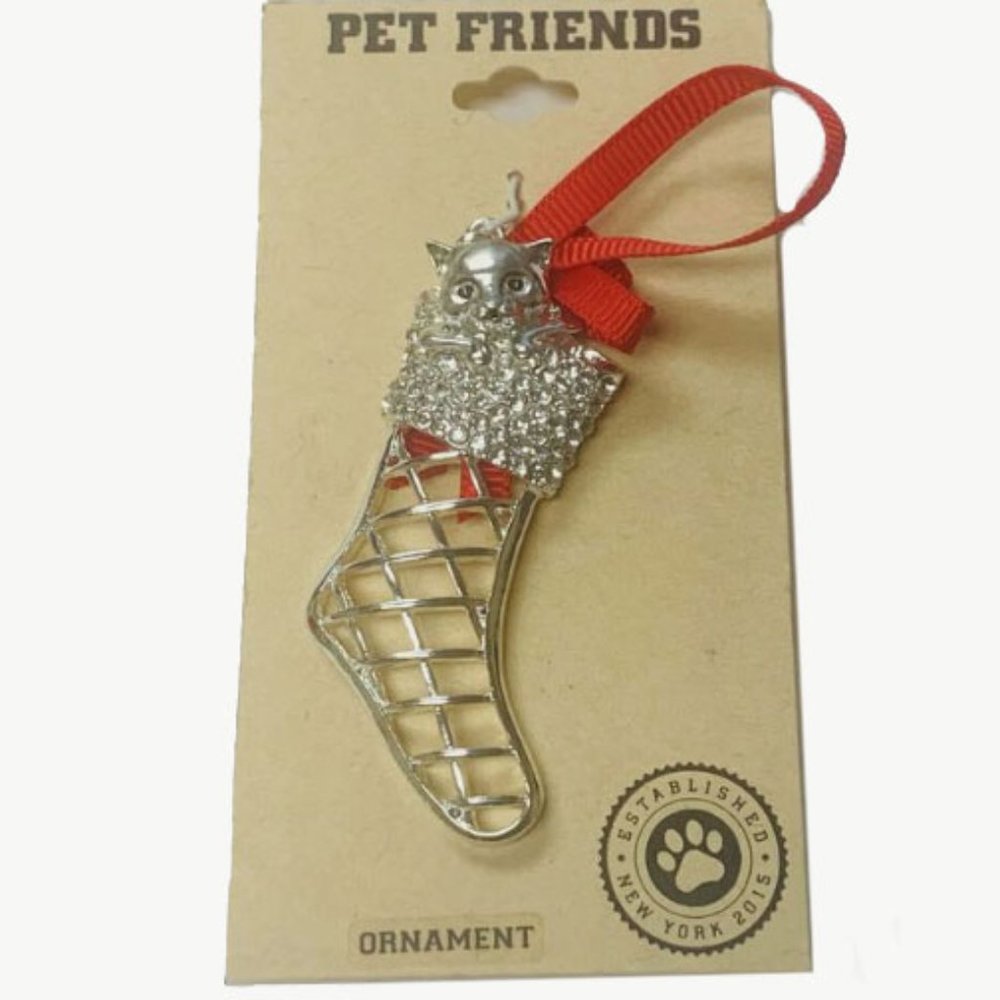 Pet Friends Silvertone Cat Stocking Ornament